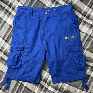 Vintage Coogi Cargo Shorts Mens 38 Blue Embroidered Y2K Hip Hop Baggy Wide Leg